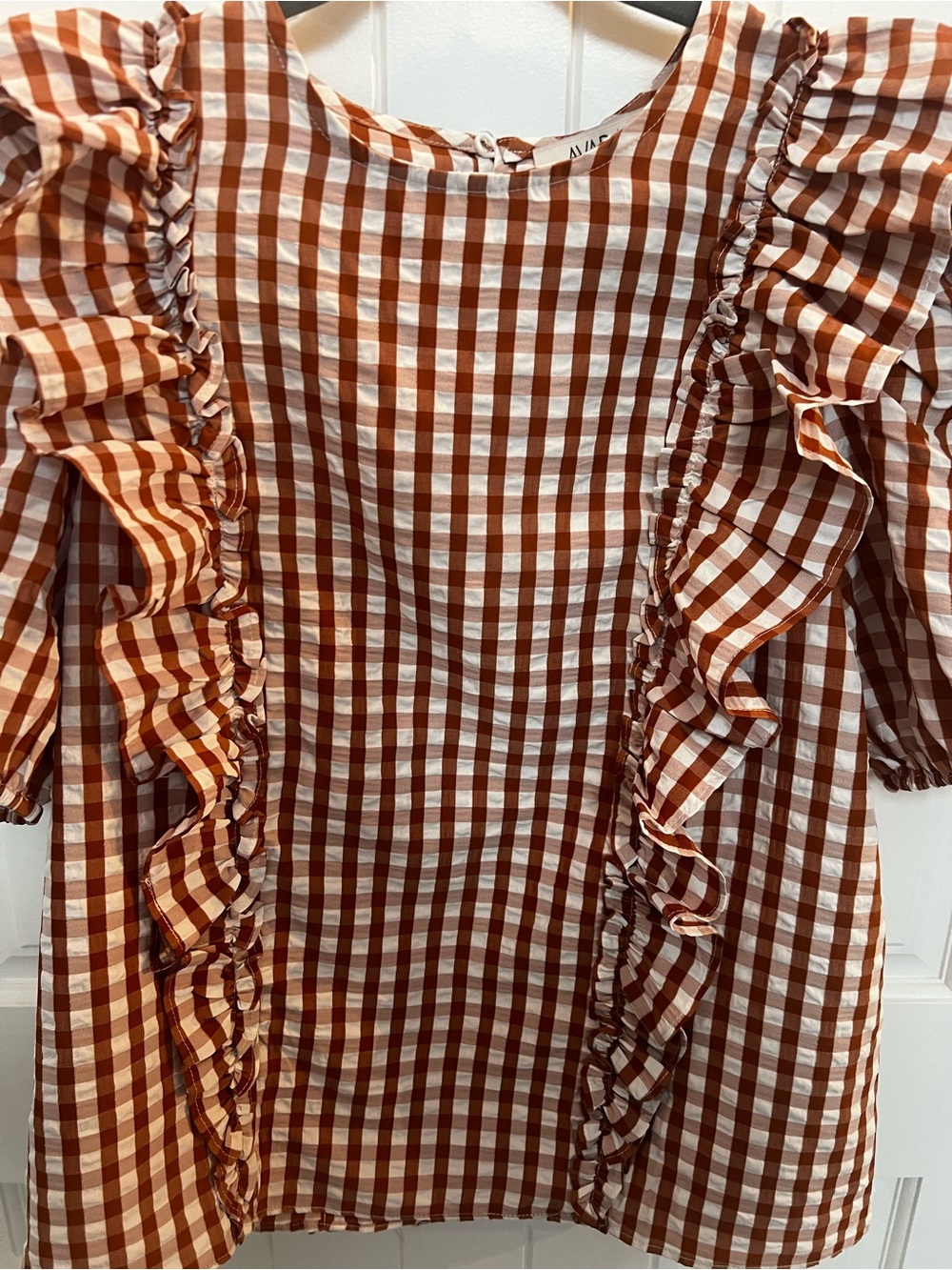 Avara Gingham Ruffle Puff Sleeve Top - Picture 5 of 11